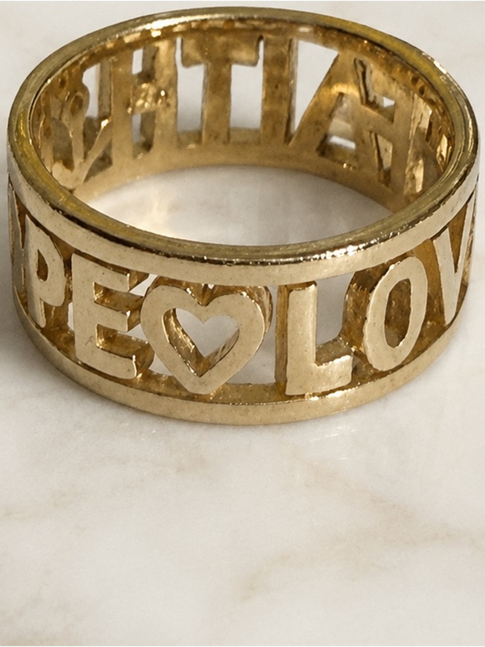 14K SOLID yellow gold Avery Gold Tone 'LOVE' FAITH HOPE Cutout Band Ring